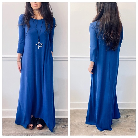 SAPPHIRE BLUE SIDE POCKETS MAXI DRESS - Picture 10 of 16
